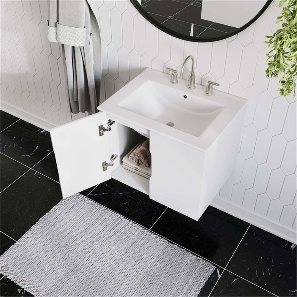 Pemberly Row 23″ Modern Wood/Ceramic Bathroom Vanity in White