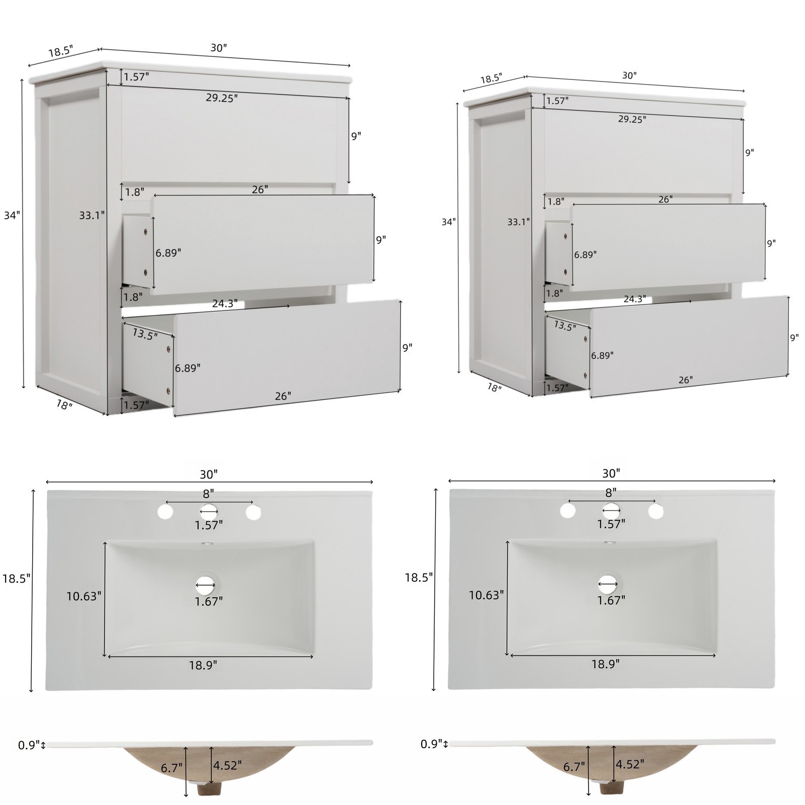 60″ Double Sink Bathroom Vanity Set,Bathroom Cabinet w/2 Separate Ceramic Sinks