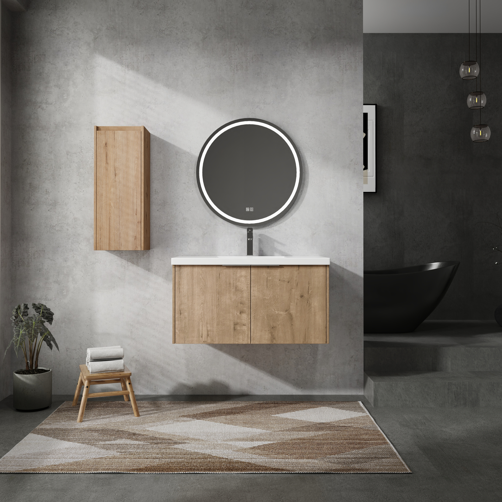 36 Inch Plywood Floating Wall-Mounted Vanity Bathroom with Sink and Side Cabinet