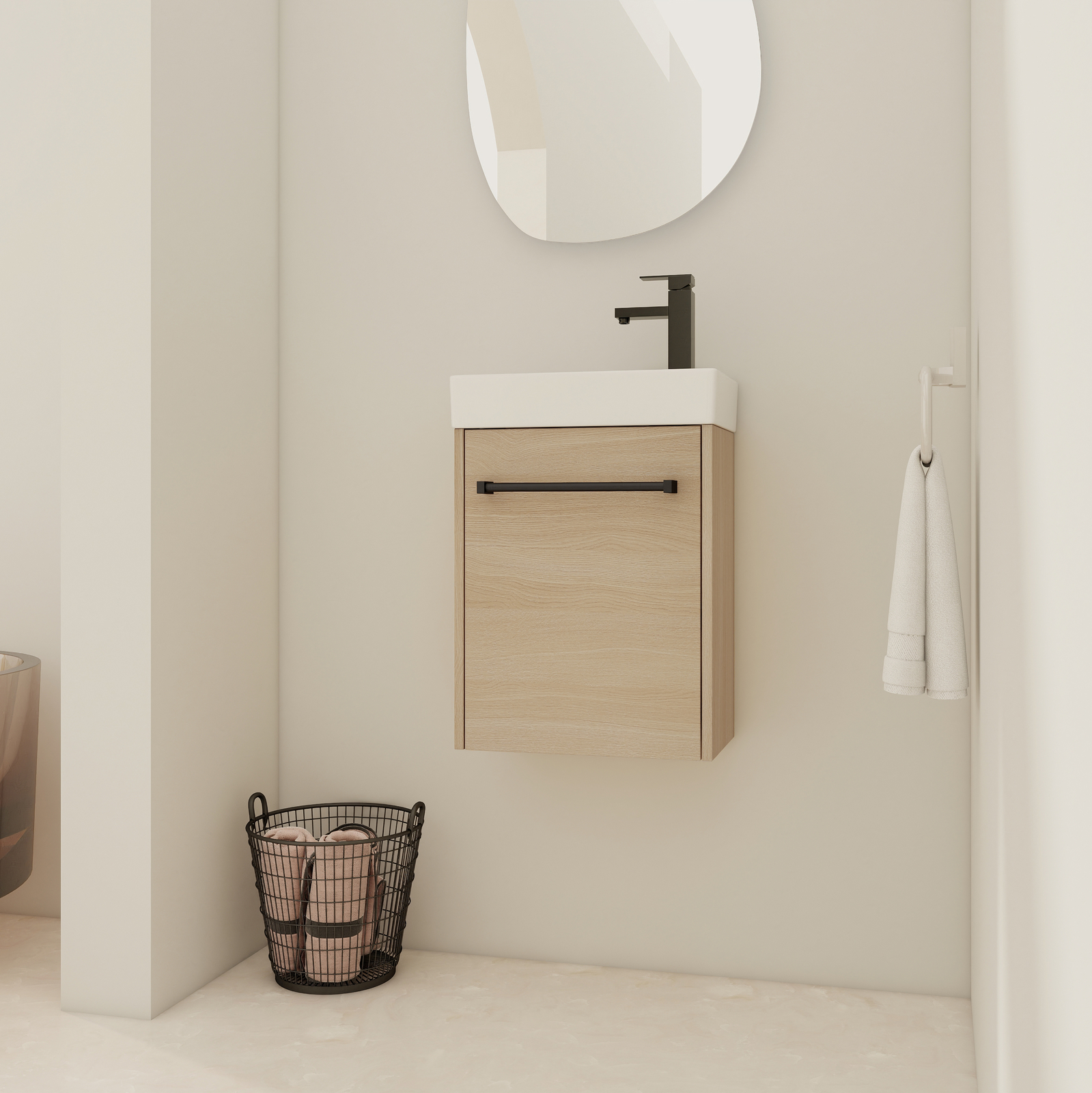 16” Floating Wall-Mounted Bathroom Vanity with Ceramic Sink For Small Bathroom