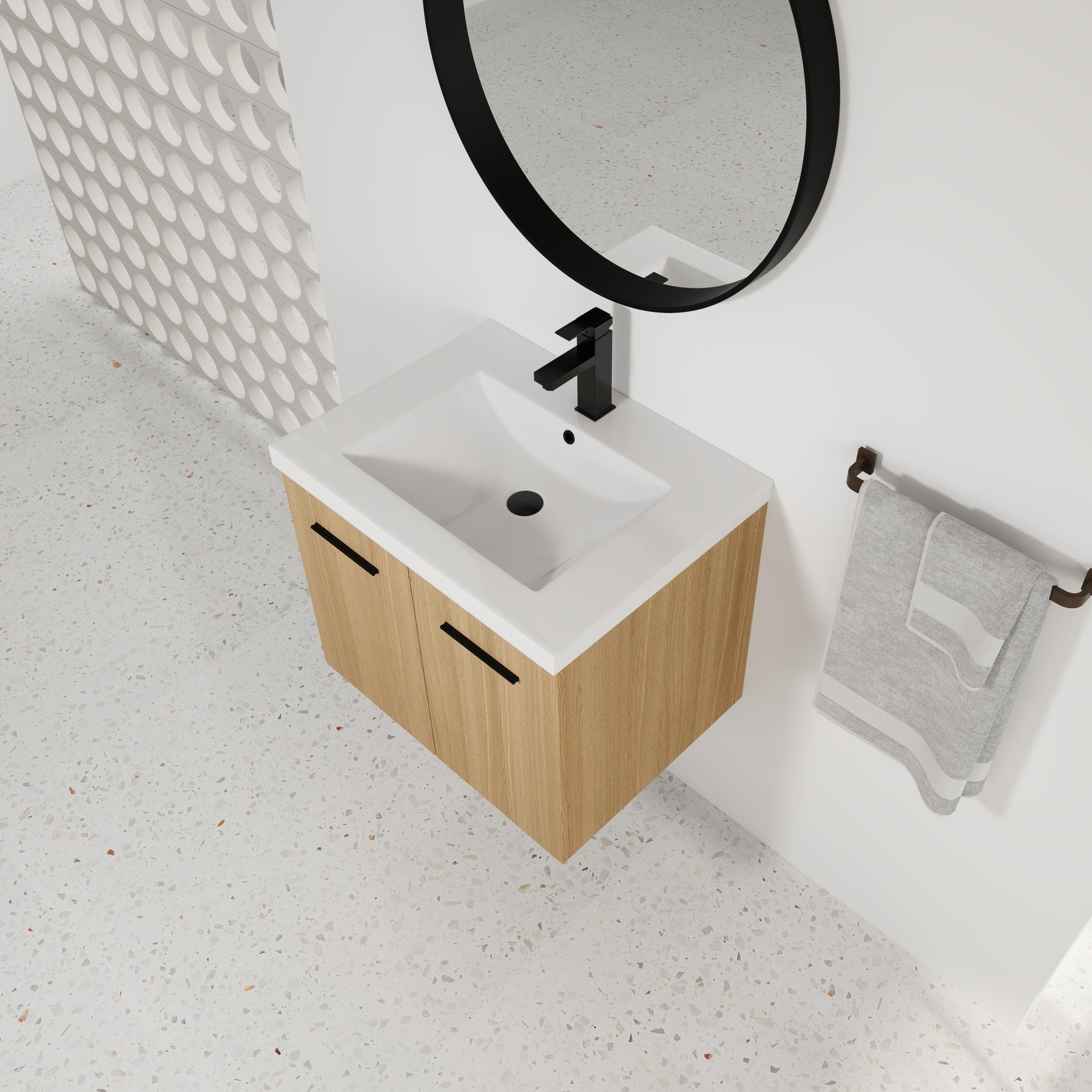 24″ Floating Bathroom Vanity with Sink, Light Oak Cabinet, Wall Mounted