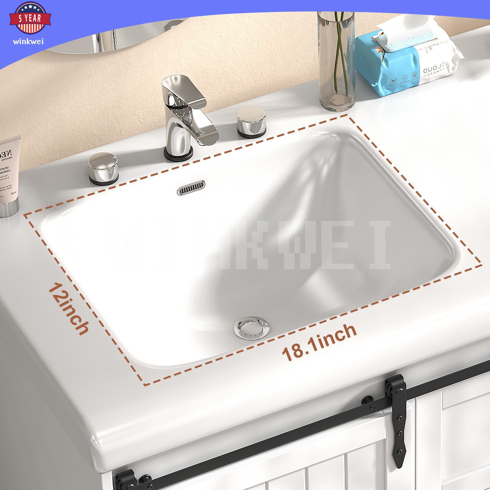 47.3″ Bathroom Vanity Cabinet w/ Double Ceramic Sinks ,2 Doors, 6 Drawers Black