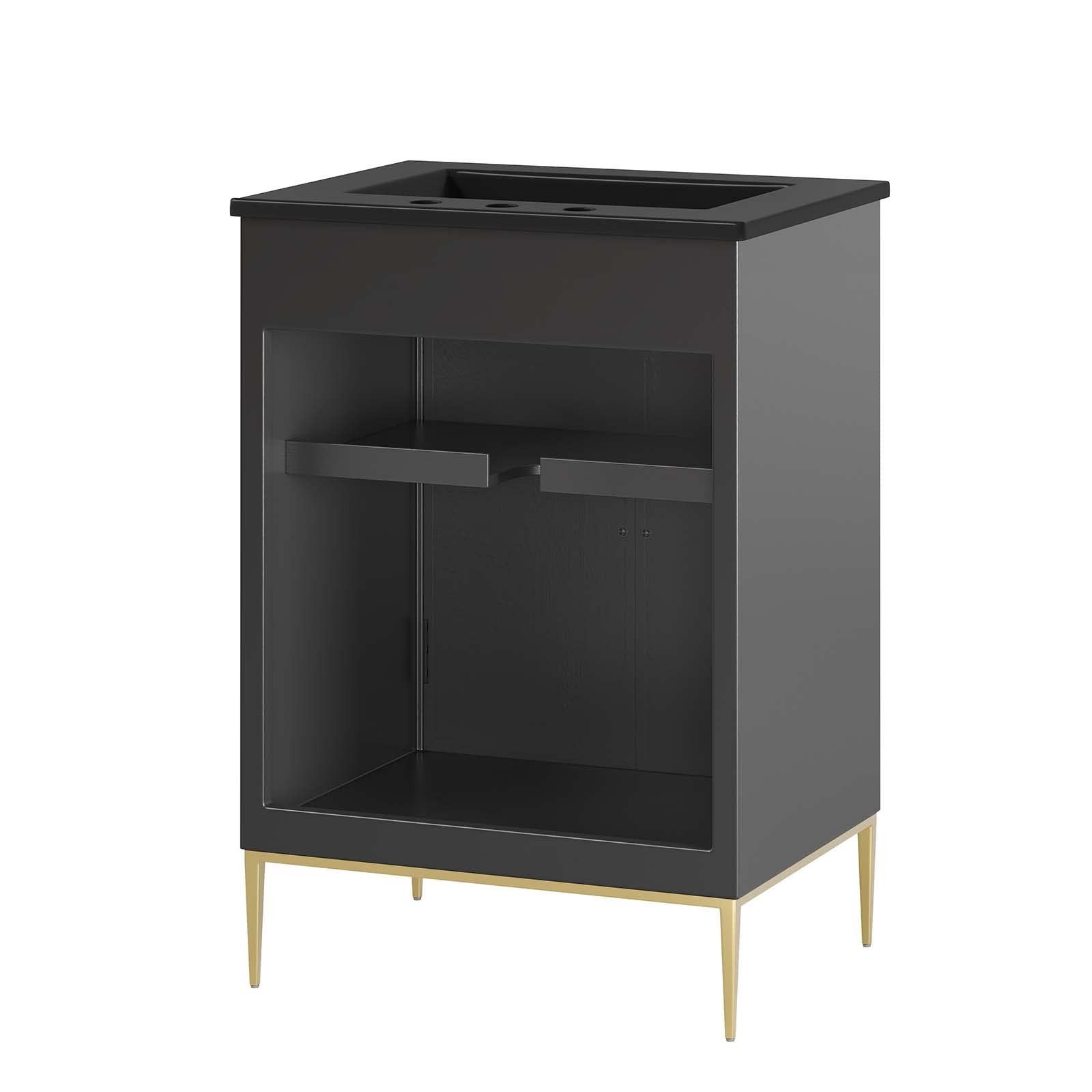 Modway Awaken 24″ Solid Wood and MDF Bathroom Vanity in Black