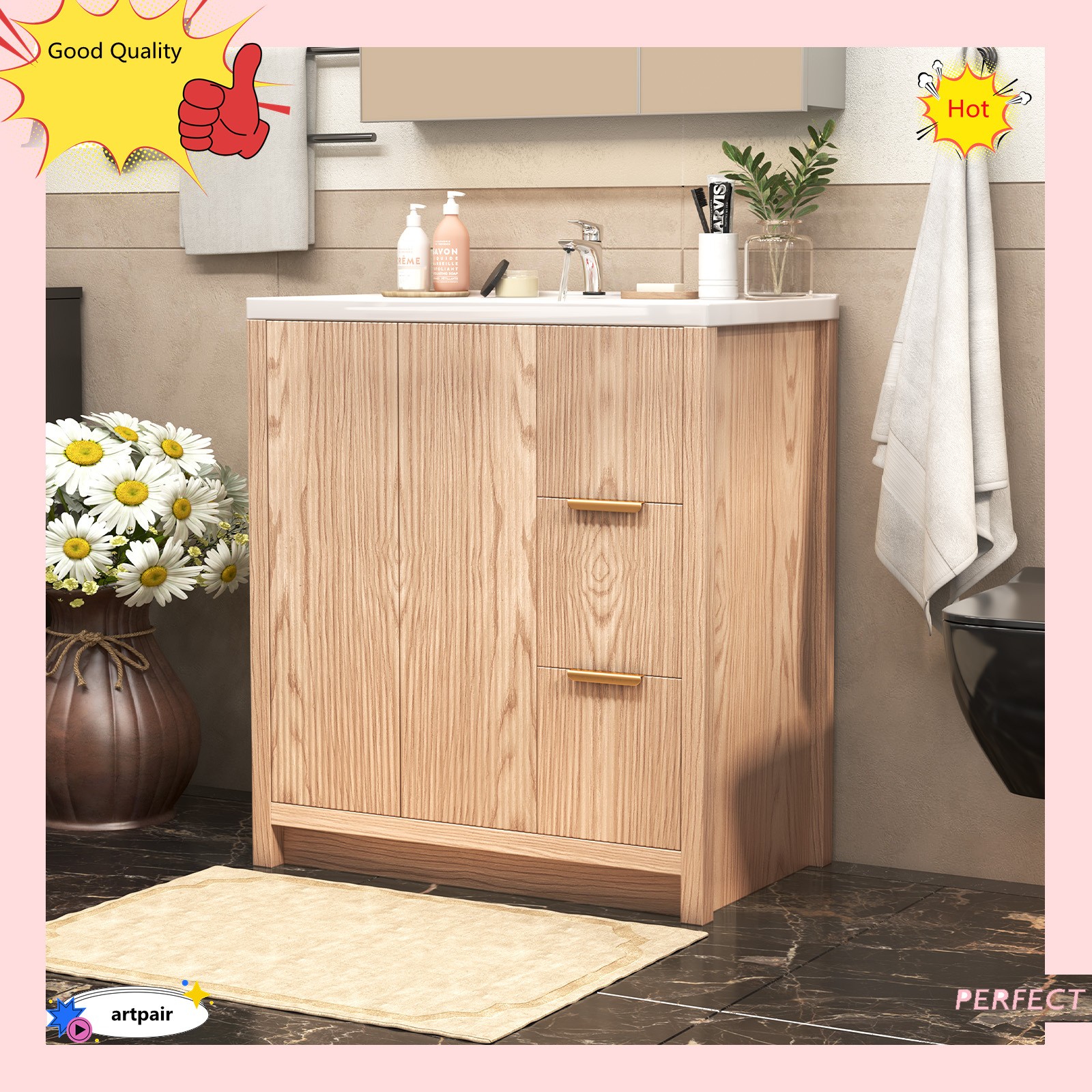 31 Inch Vanity Wood Bathroom Vanity Cabinet W/ Countertop Ceramic Sink USA STOCK