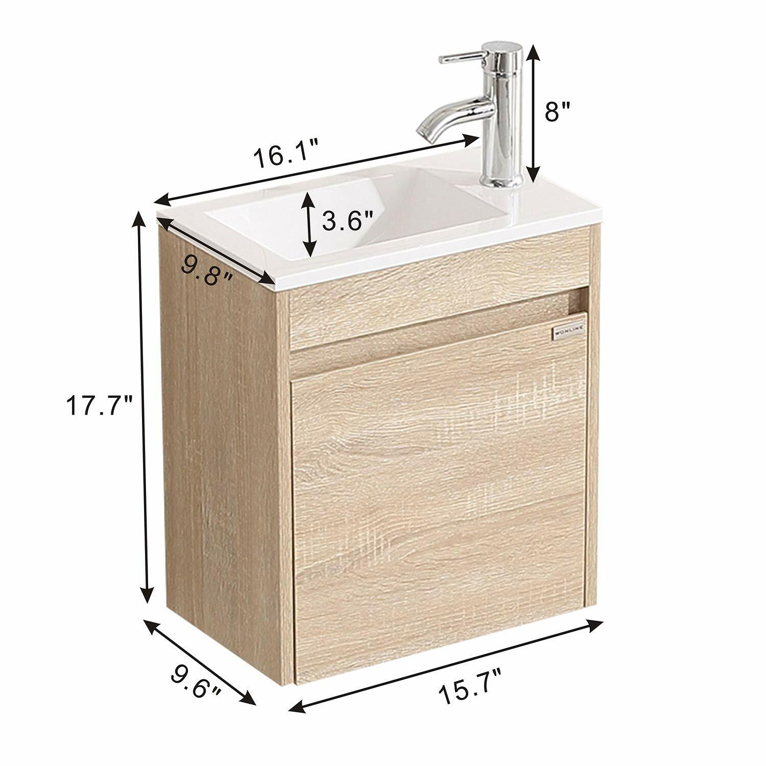16″ Wall Mounted Bathroom Vanity w/ White Sink Left / Right Side Faucet Set