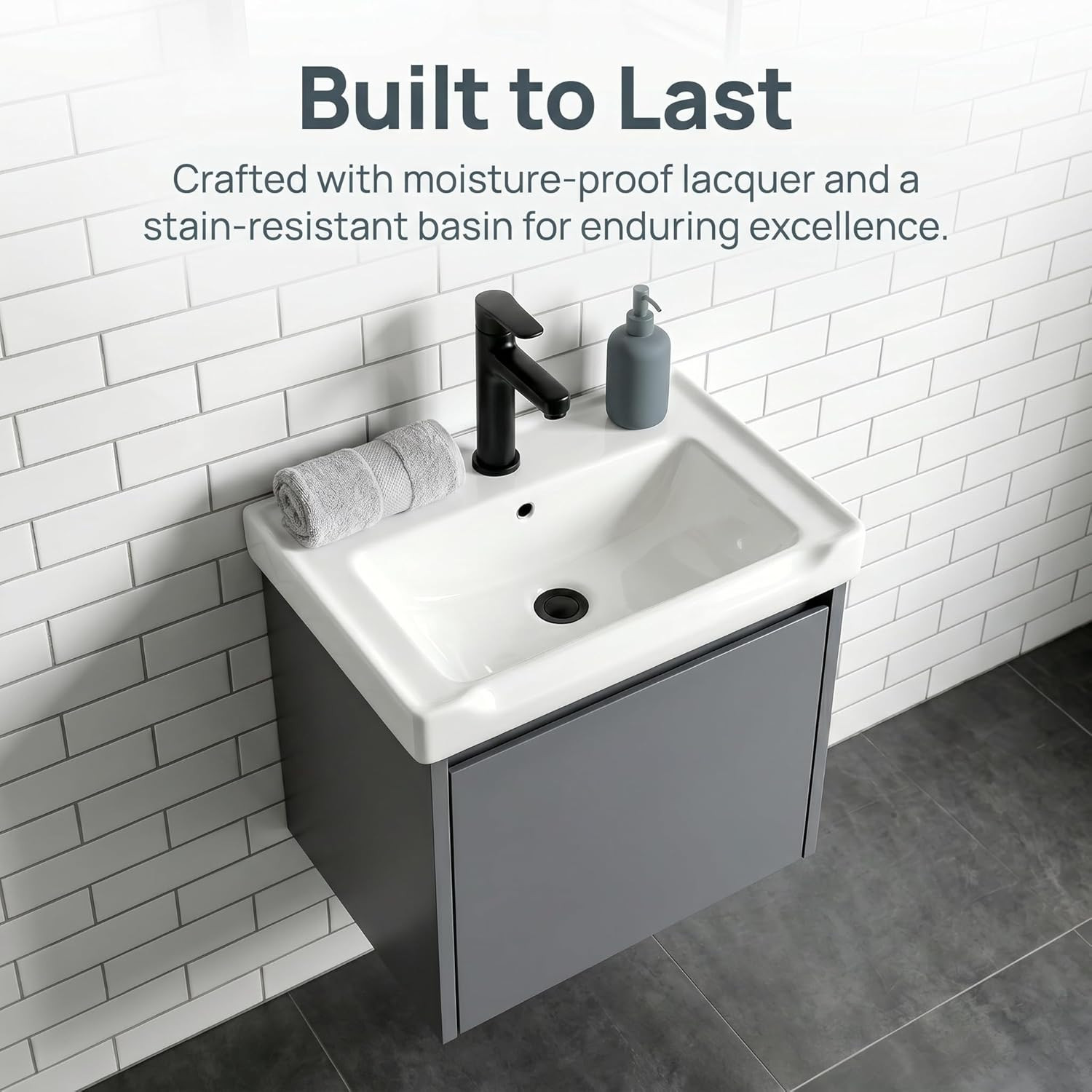 Modern-Style 17In Wall-Mounted Bathroom Vanity with a Ceramic Sink and a Compact