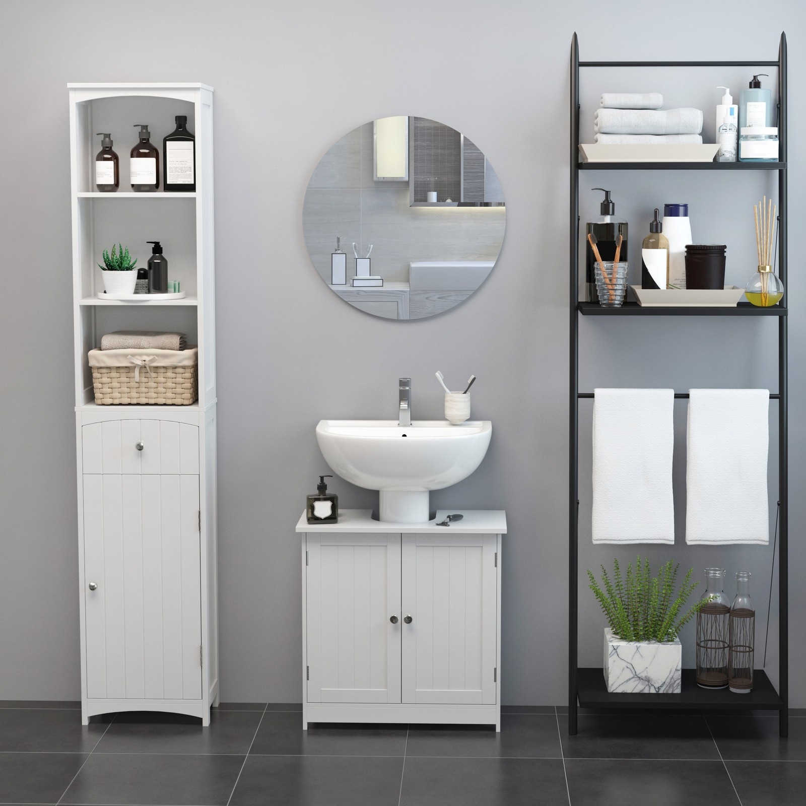 24″ Under Sink Storage Cabinet with 2 Doors and Shelves Bathroom Pedestal Sink