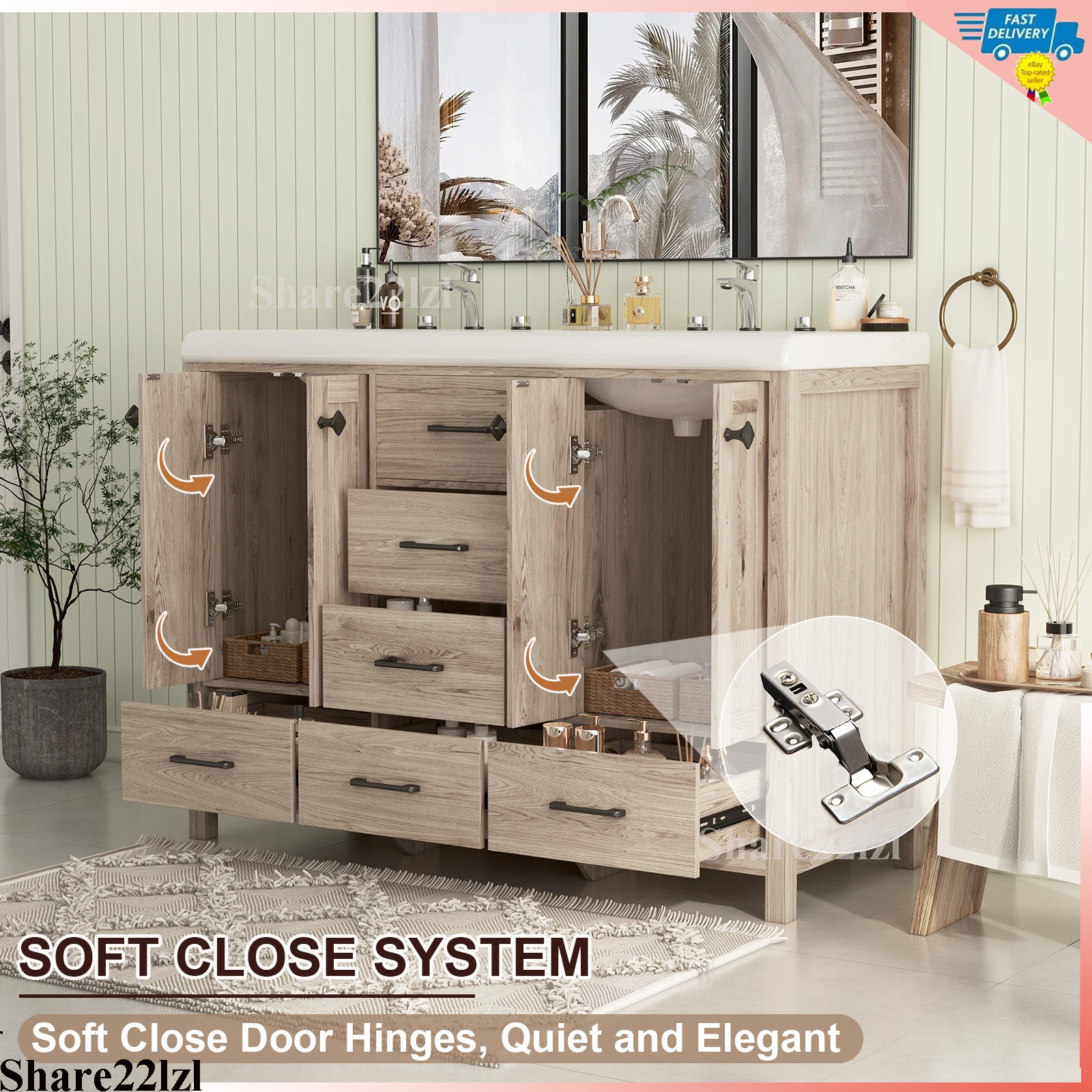Wooden Bathroom Vanity with Sink Modern Storage Cabinet with Ceramic Countertop
