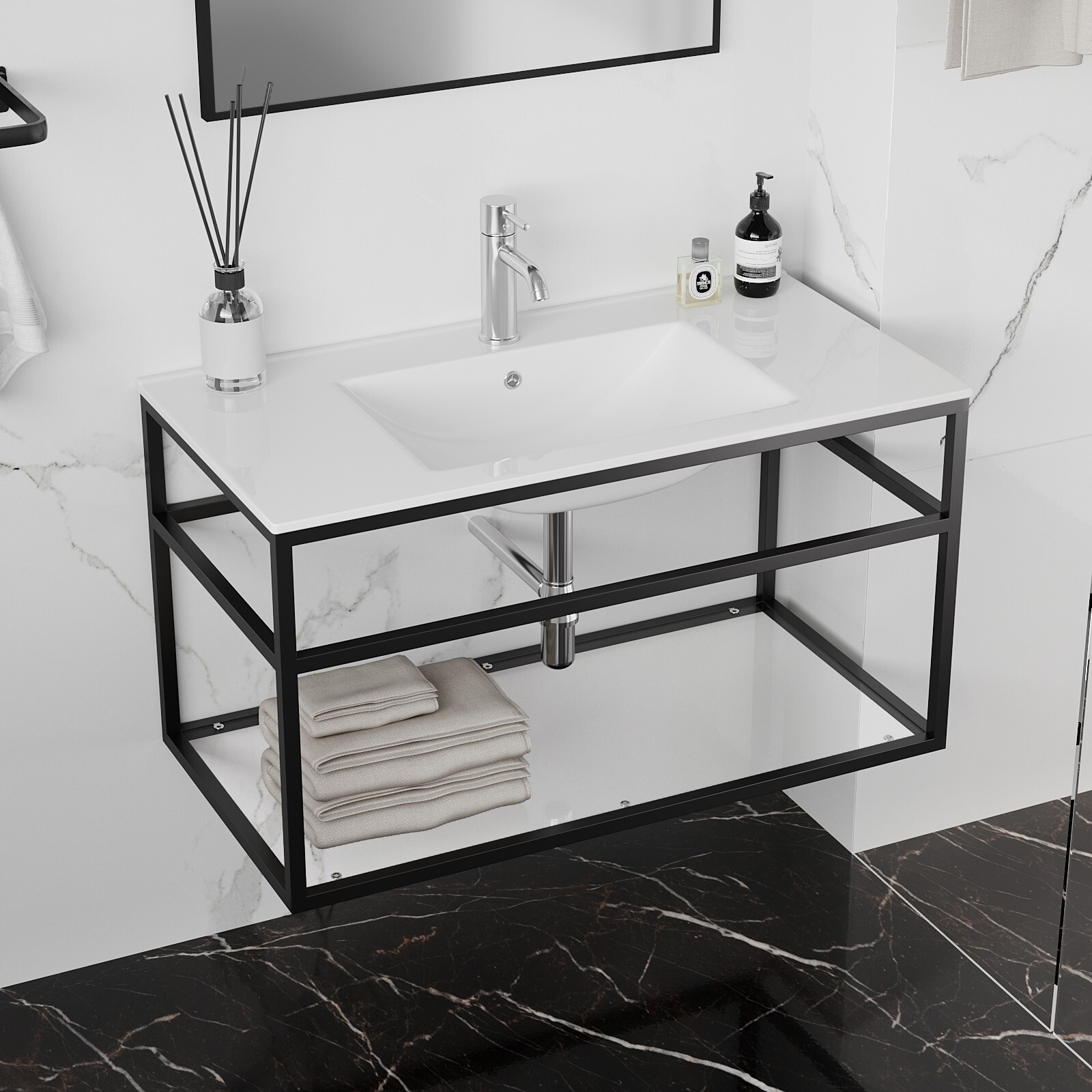 36” Bathroom Vanity Set Wall mounted Cabinet Floating Vanity Minimalist Style
