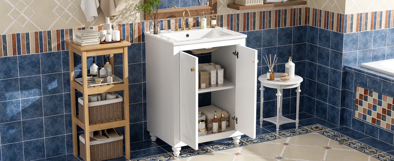 24″ Modern Bathroom Vanity with Elliptical Motif & Soft-Close Hinges