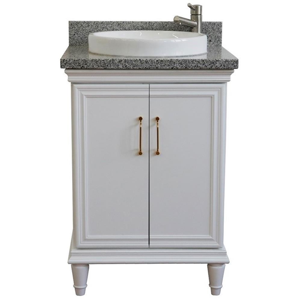 25 in. Single Wooden Vanity White with Gray Granite Round Sink