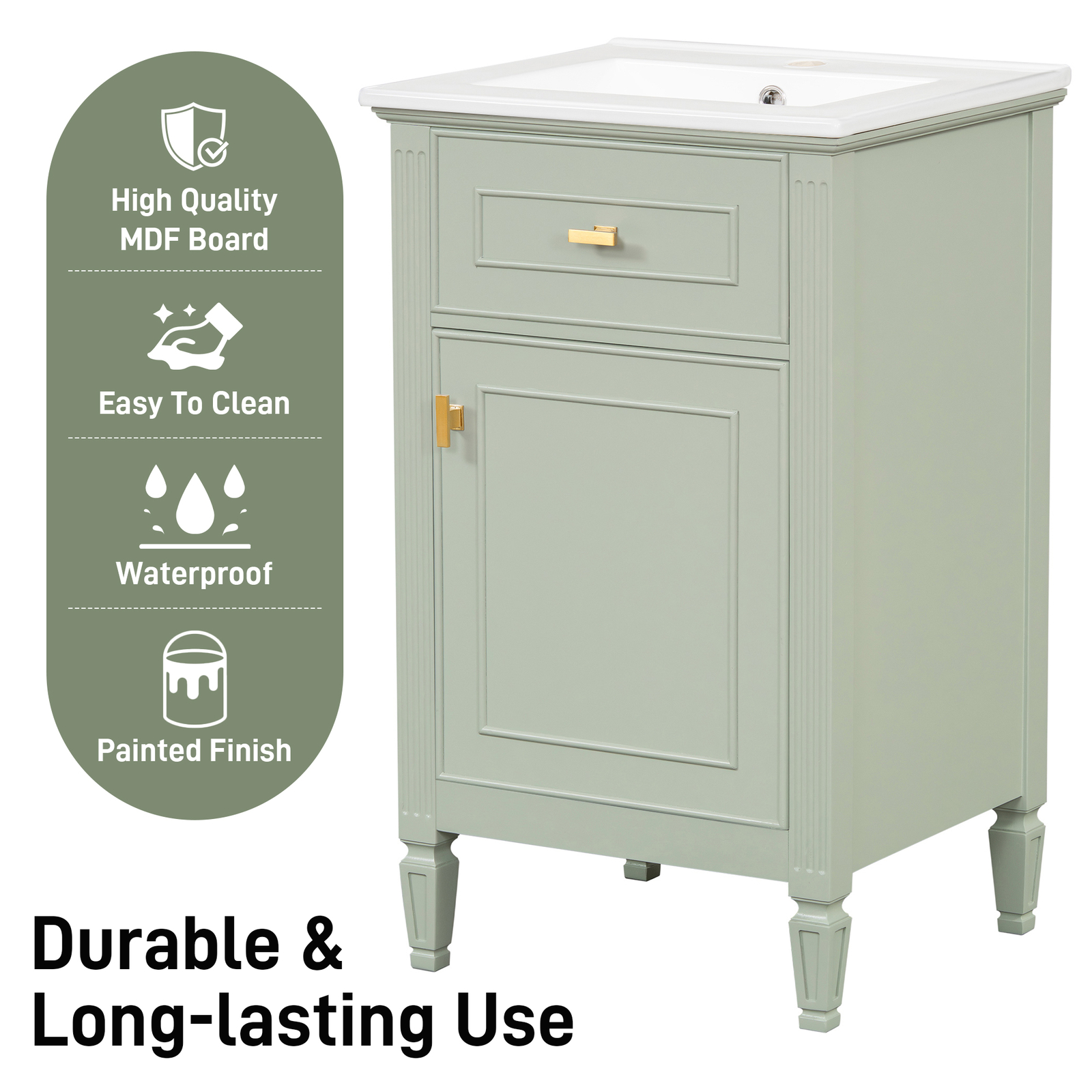 20″ Bathroom Vanity w/Ceramic Sink Modern Storage Cabinet w/Adjustable Shelf