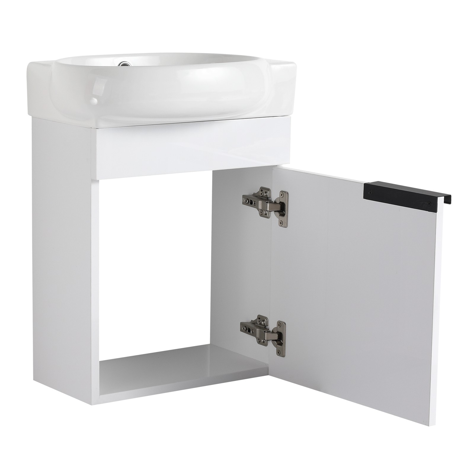 16″ Plywood Freestanding Bathroom Vanity Ceramic Sink Basin +Storage Rack White