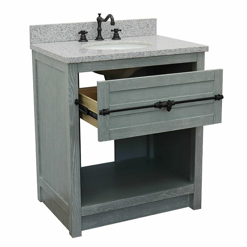 Plantation 31″ Modern Single Oval Sink Solid Wood Vanity in Gray Ash