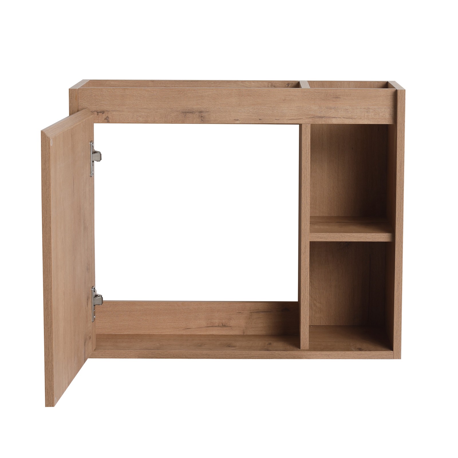 24in Plywood Wall-Mounted Bathroom Vanity W/ Ceramic Sink Basin Door Shelf Oak