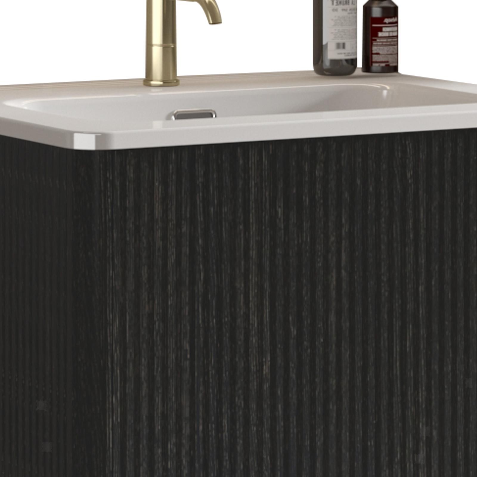 Elegant 24″ Bathroom Vanity with Black Oak Finish, Curved Edges, Push Open