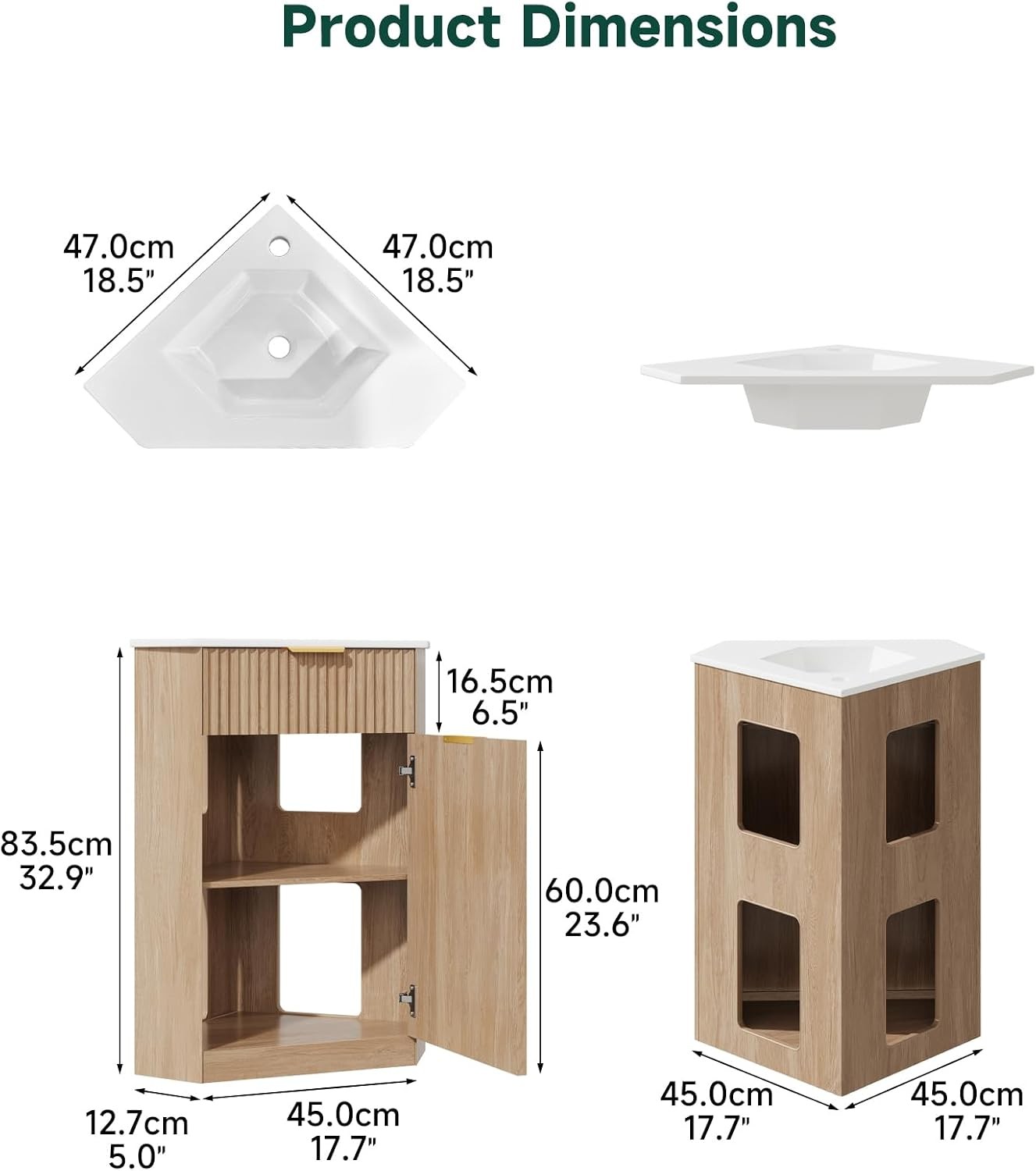 Corner Bathroom Vanity Sink Combo，Bathroom Cabinet for Small Space, Freestanding