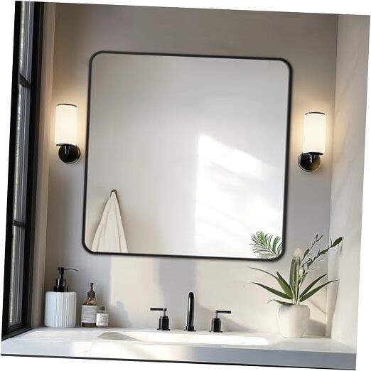 Bathroom Vanity Mirror, Black Framed Bathroom Mirror 30″L x 30″W Rect Black