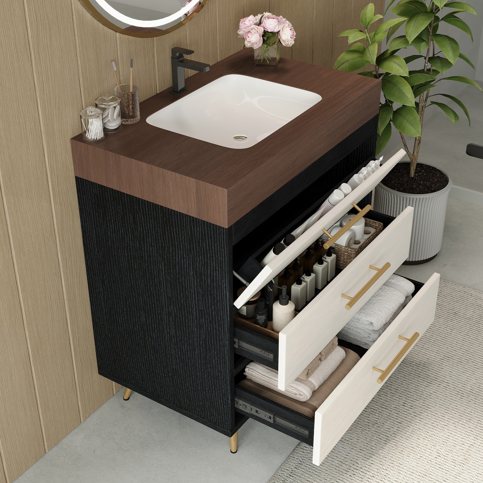 Modern Bathroom Vanity with Sintered Stone Top & Ceramic Sink