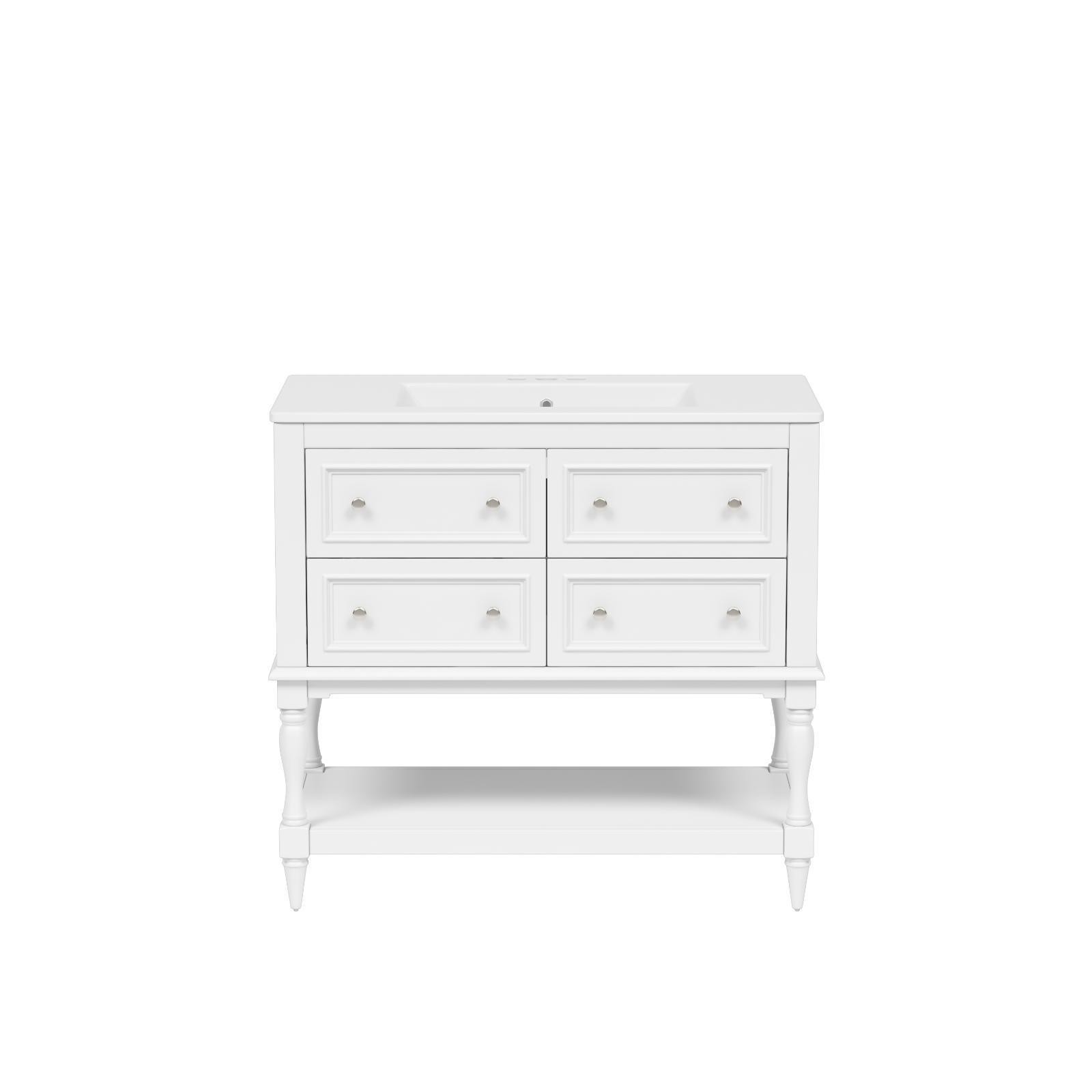 Elegant 36″ Bathroom Vanity Sink Combo, MDF Solid Wood Frame, 4 Drawers,