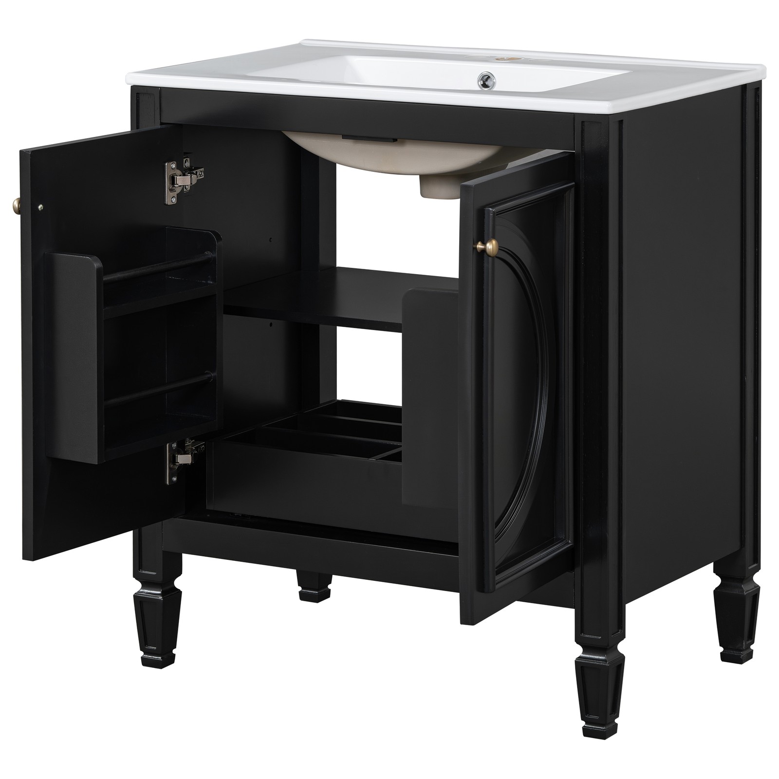 60″ Bathroom Vanity with Double Sink, Ceramic Sink, Soft Close Doors, Black