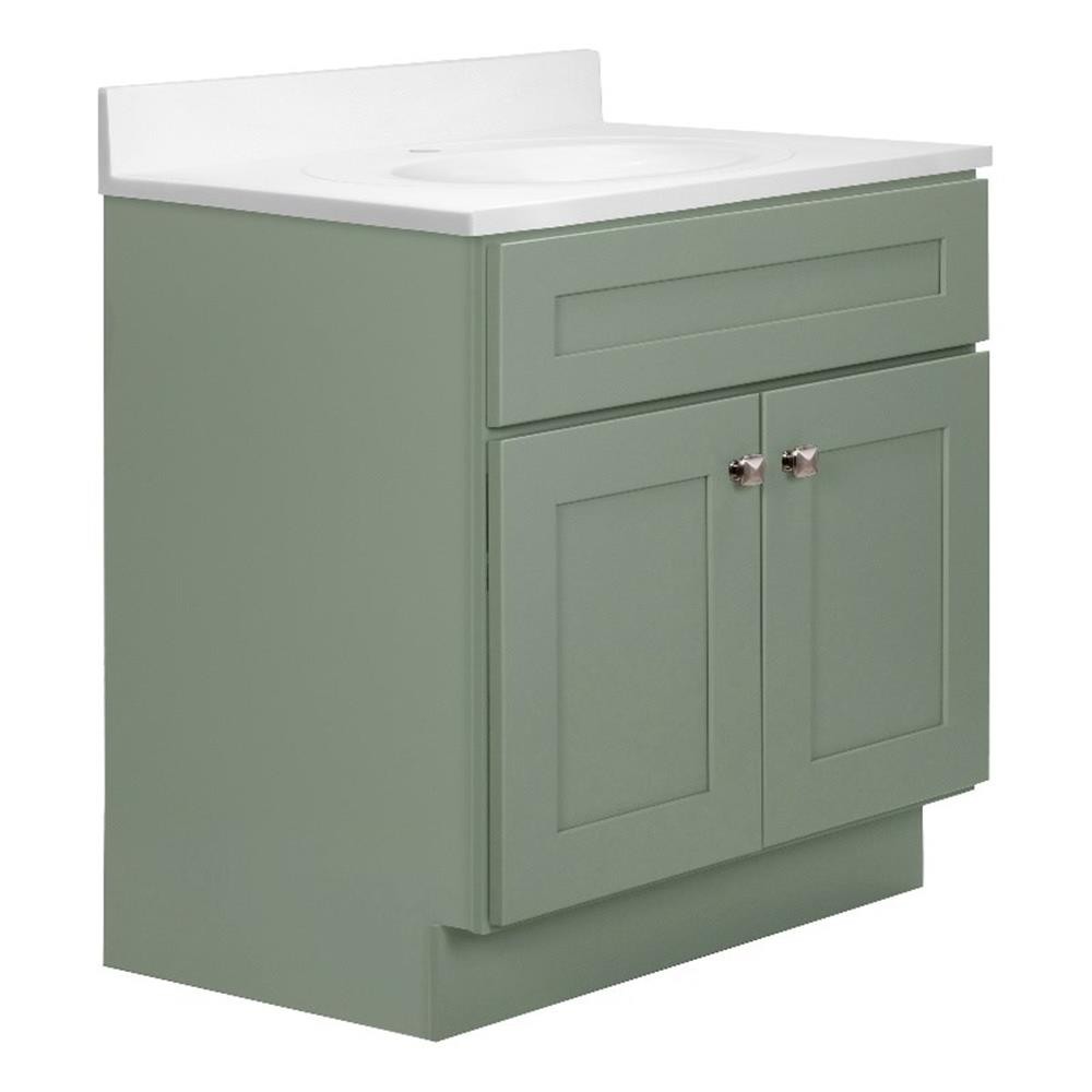 Brookings Bath Vanity Assembled 31×22 – Evergreen Fog Base and Single Hole Top