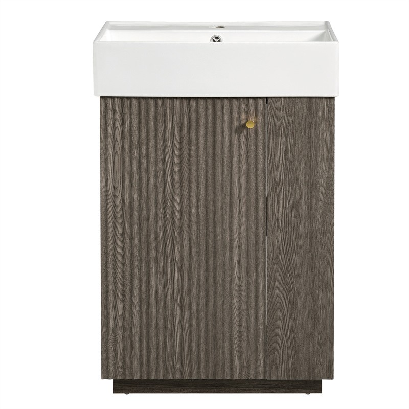 21.6″ Bathroom Vanity with Single Sink,Freestanding Left Door Wood Grain Cabinet