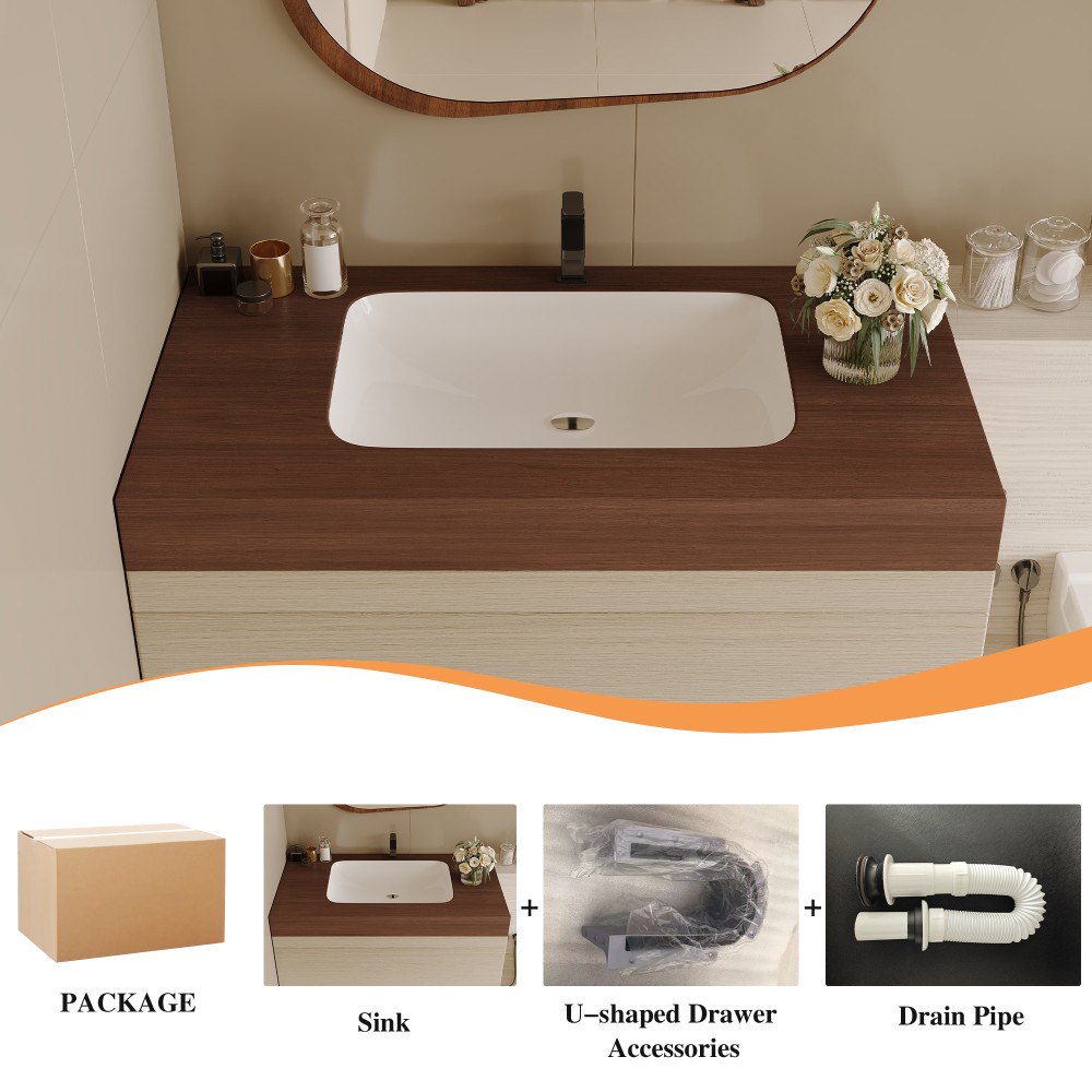 29.9″ Floating Bathroom Vanity with Marble Top & Undermount Sink, Wall-Mounted
