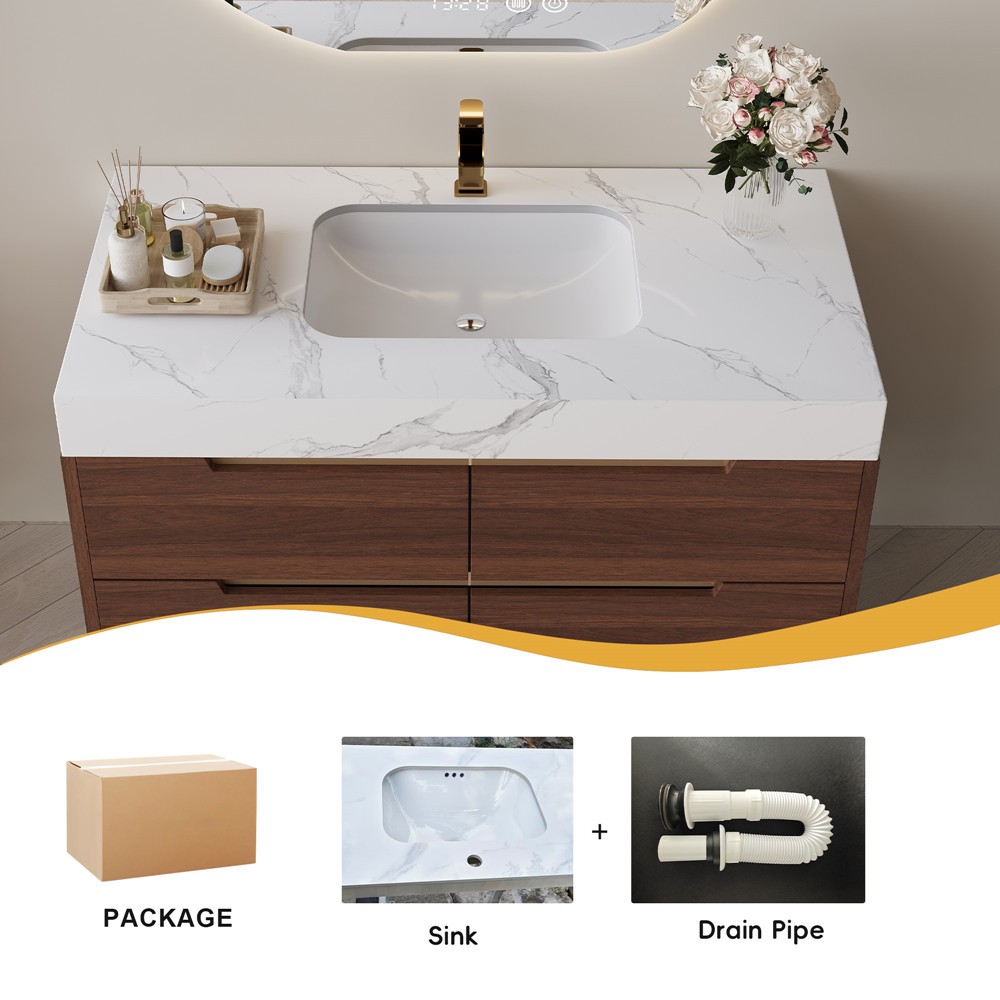 35.4″ Wall Mounted Bathroom Vanity w/Sink, 4 Drawers,Freestanding Vanity Cabinet