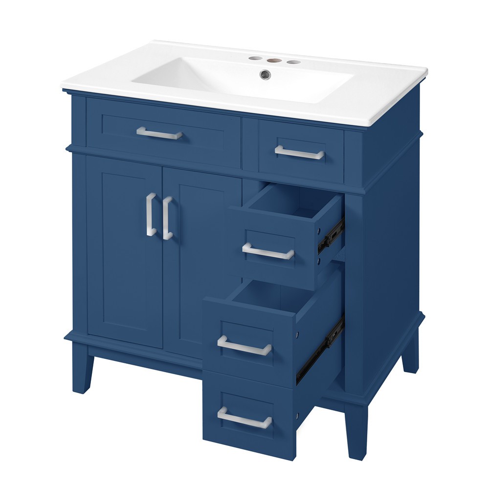 30″ Bathroom Vanity w/Sink, Freestanding Vanity Storage Cabinet, 2 Drawers,Doors