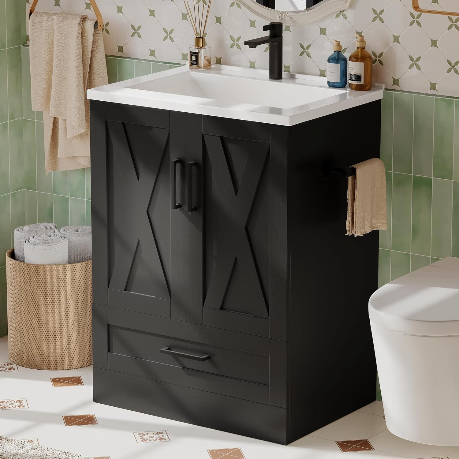 JUMMICO 24″ Bathroom Vanity with Sink, Bathroom Storage Vanity Sink Cabinet with