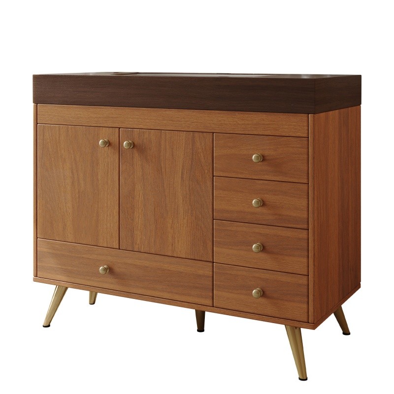36″ Freestanding Bathroom Vanity with Faux Marble Top, Ceramic Sink & 5 Drawers
