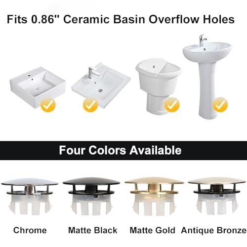 Sink Overflow Ring 2 Pack Matte Black Bathroom Vanity Sink Overflow Cover