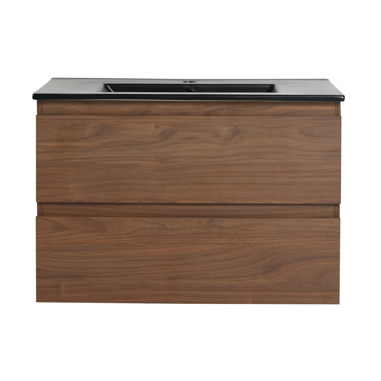 30 Inch Floating Wall Mounted Bathroom Vanity +Black Ceramic Sink 2 Drawer Brown