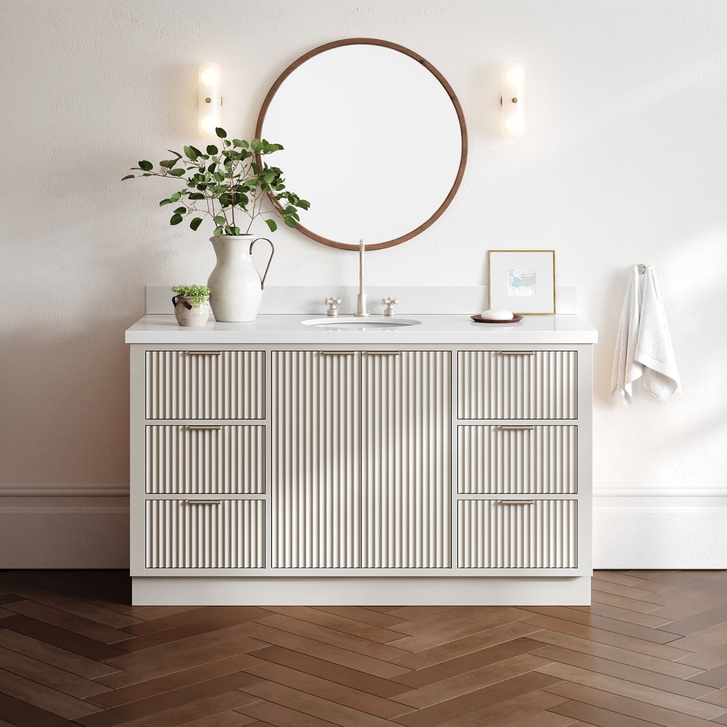Ariel P61WQOVO Milan 61″ – Warm White / Pure White Quartz Top / Brushed Nickel