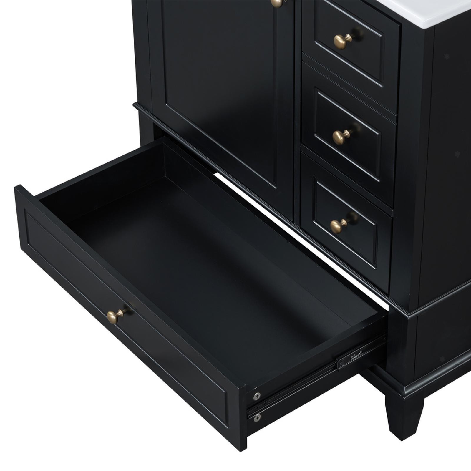 30″ Bathroom Vanity with Sink, Door with Shelf and Three Drawers, Soft Close