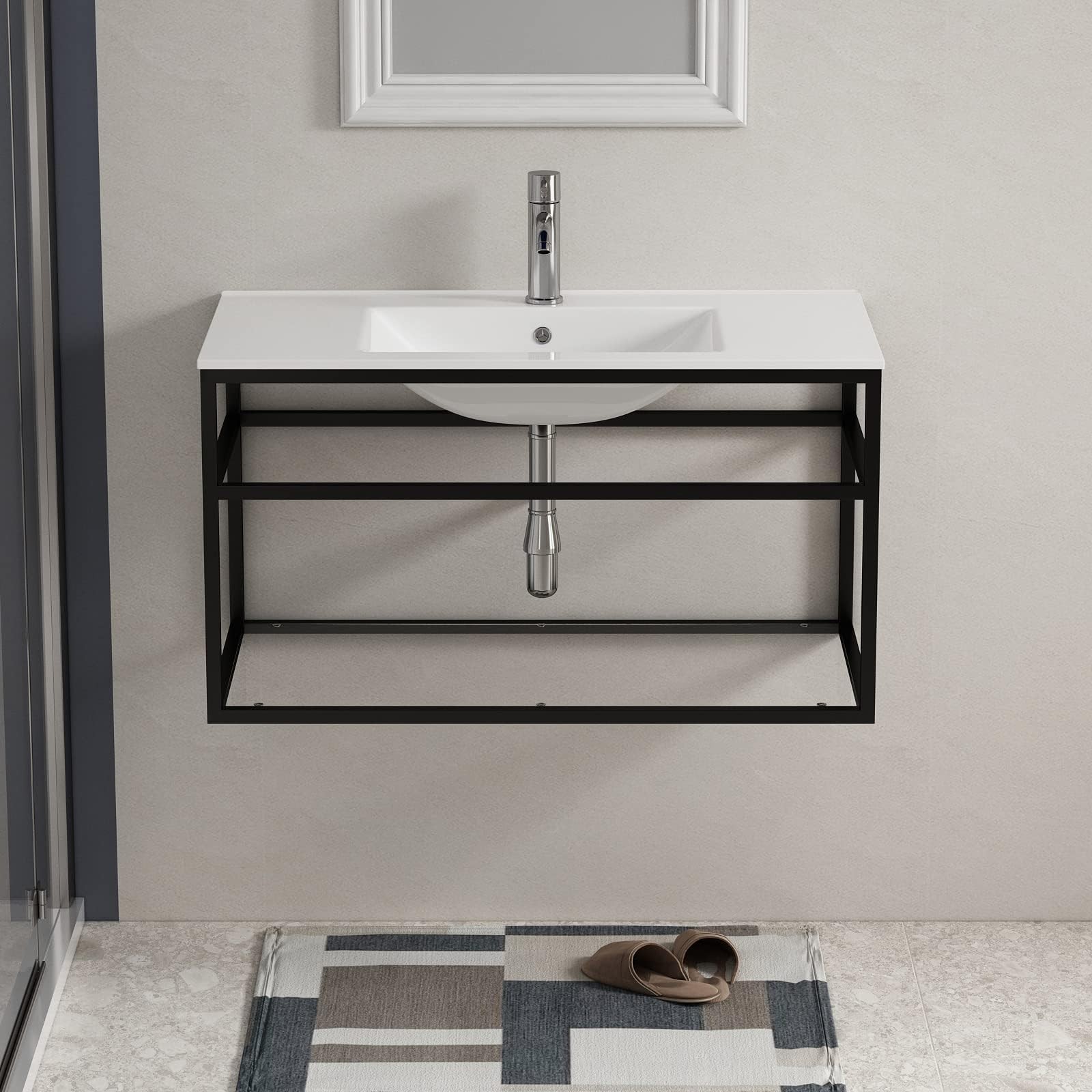 wonline 36 inch Console Bathroom Sink, White Ceramic Vanity Basin with Faucet…