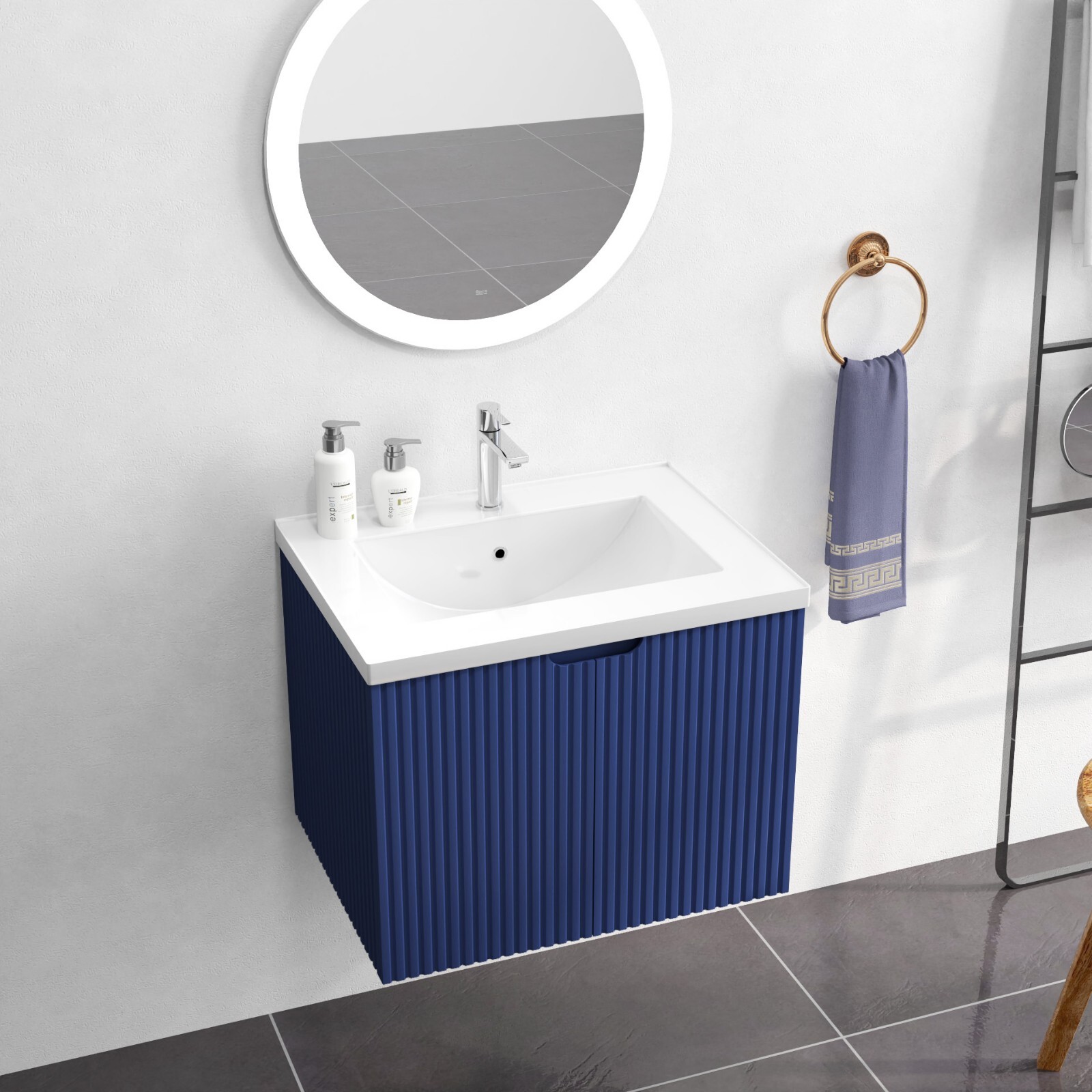 24″ Floating Wall Mounted Bathroom Vanity with White Porcelain Sink and Soft