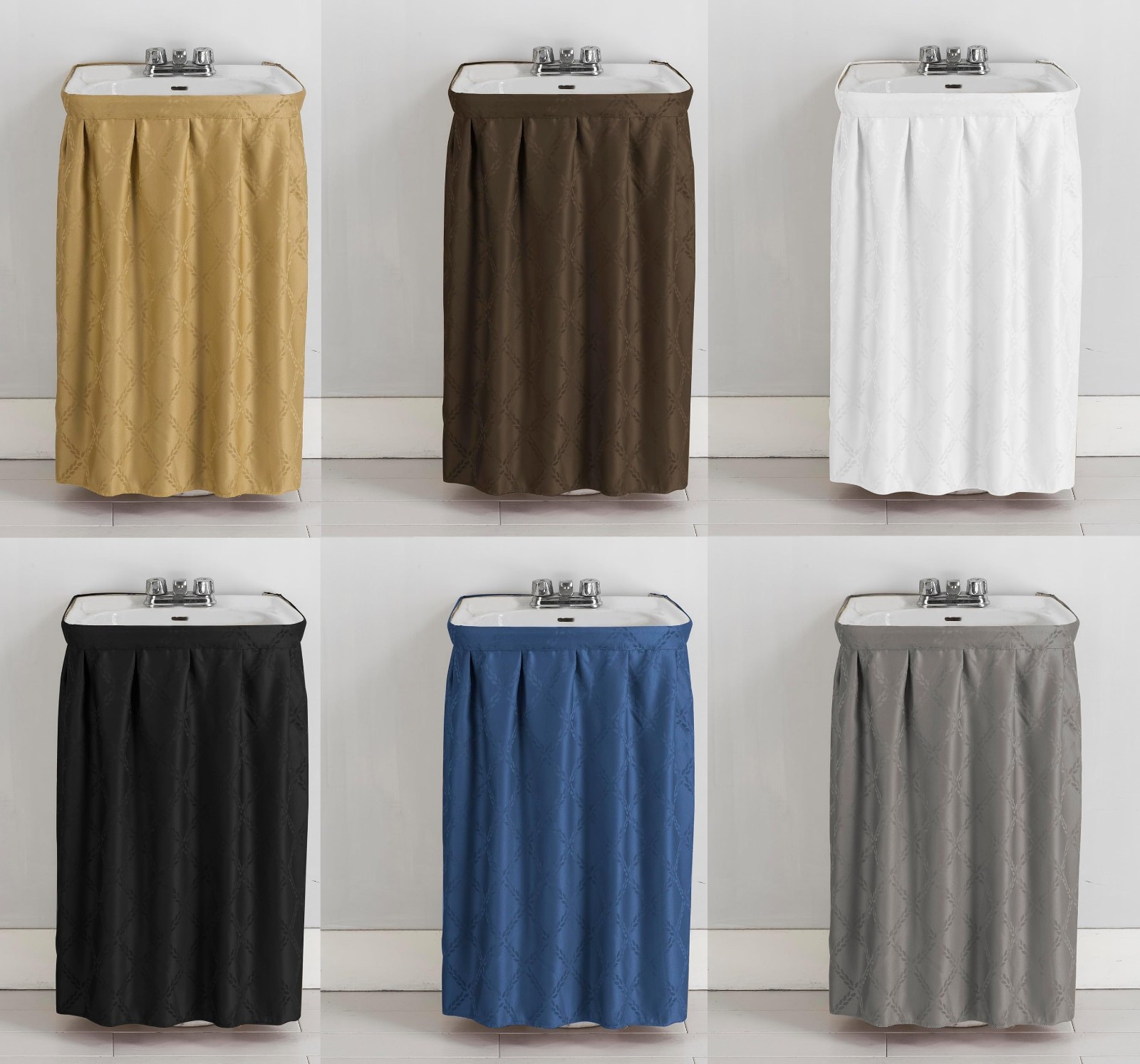 Fabric Sink Skirt Intersected Leaves, Self Adhesive Water Repellent Vanity Cover