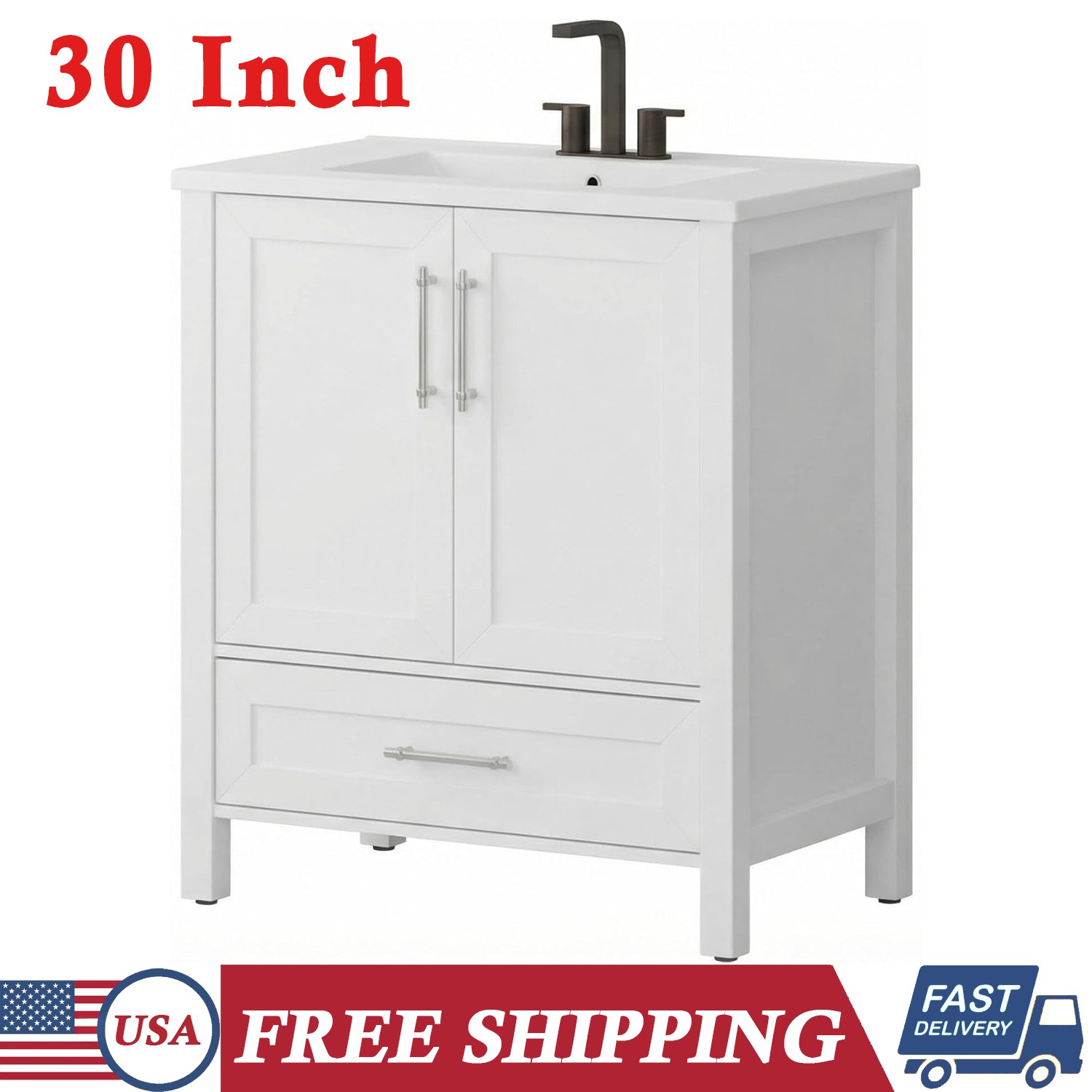 30” Bathroom Vanity w/ Sink Freestanding Modern Bathroom Sink Cabinet No Faucet