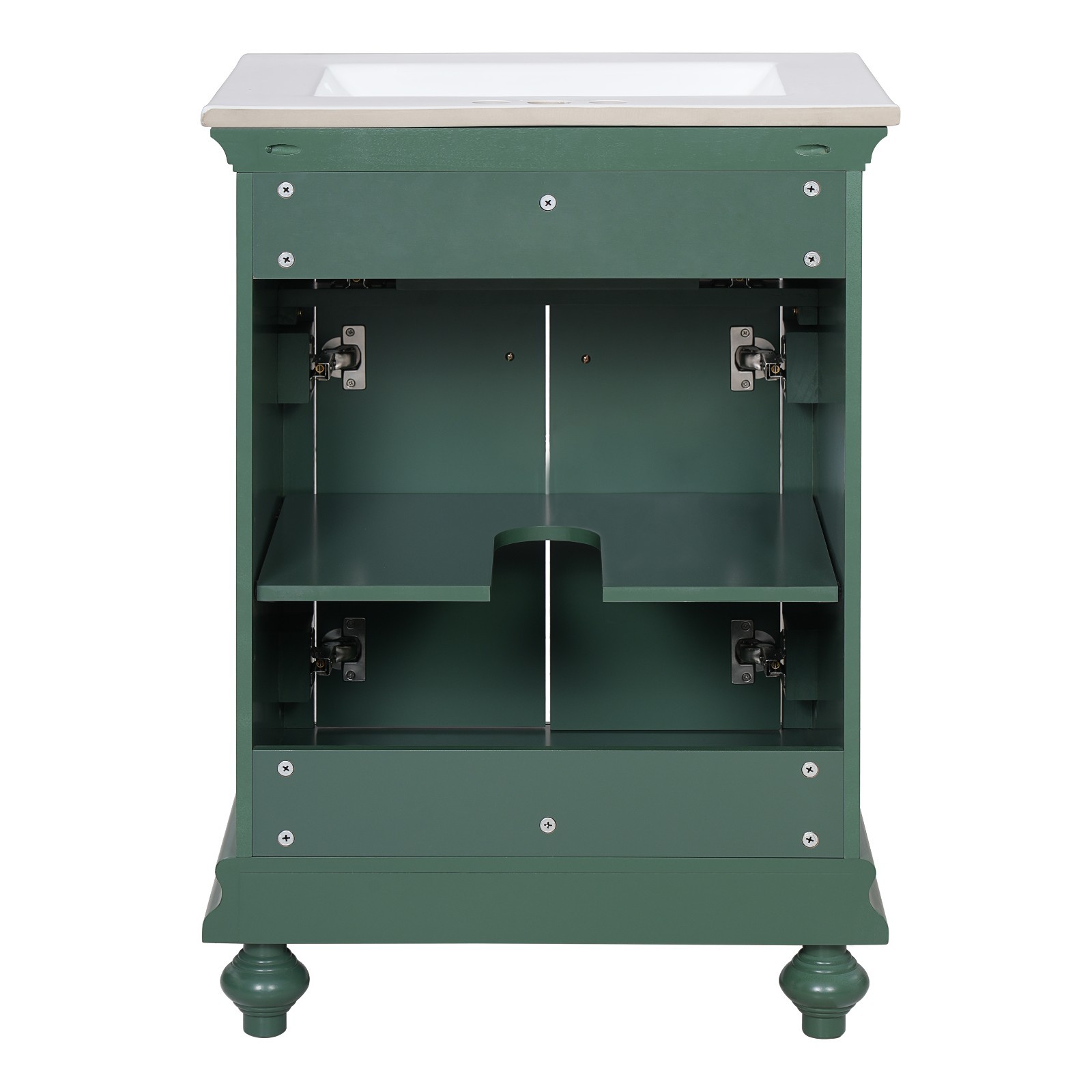 24″ Bathroom Vanity Storage Cabinet With Ceramic Sink Drawer Soft-Closing Doors