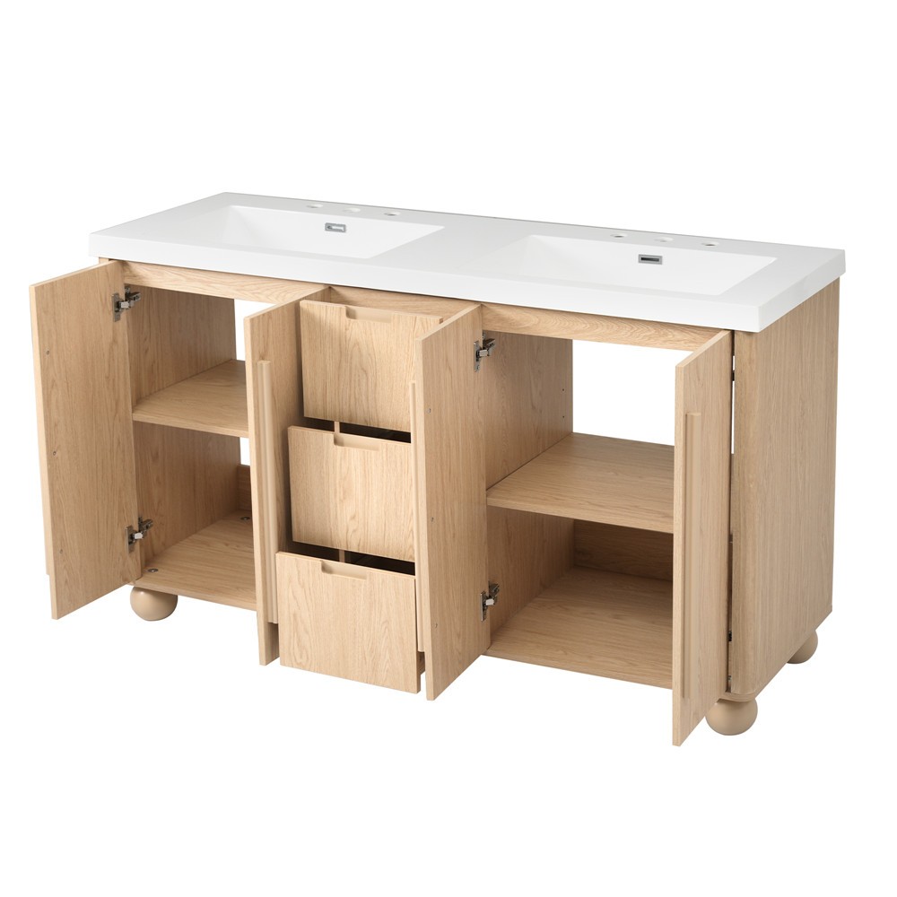 59″ Bathroom Vanity w/Double Sink,Freestanding Vanity Cabinet, 3 Drawers, 4 Door
