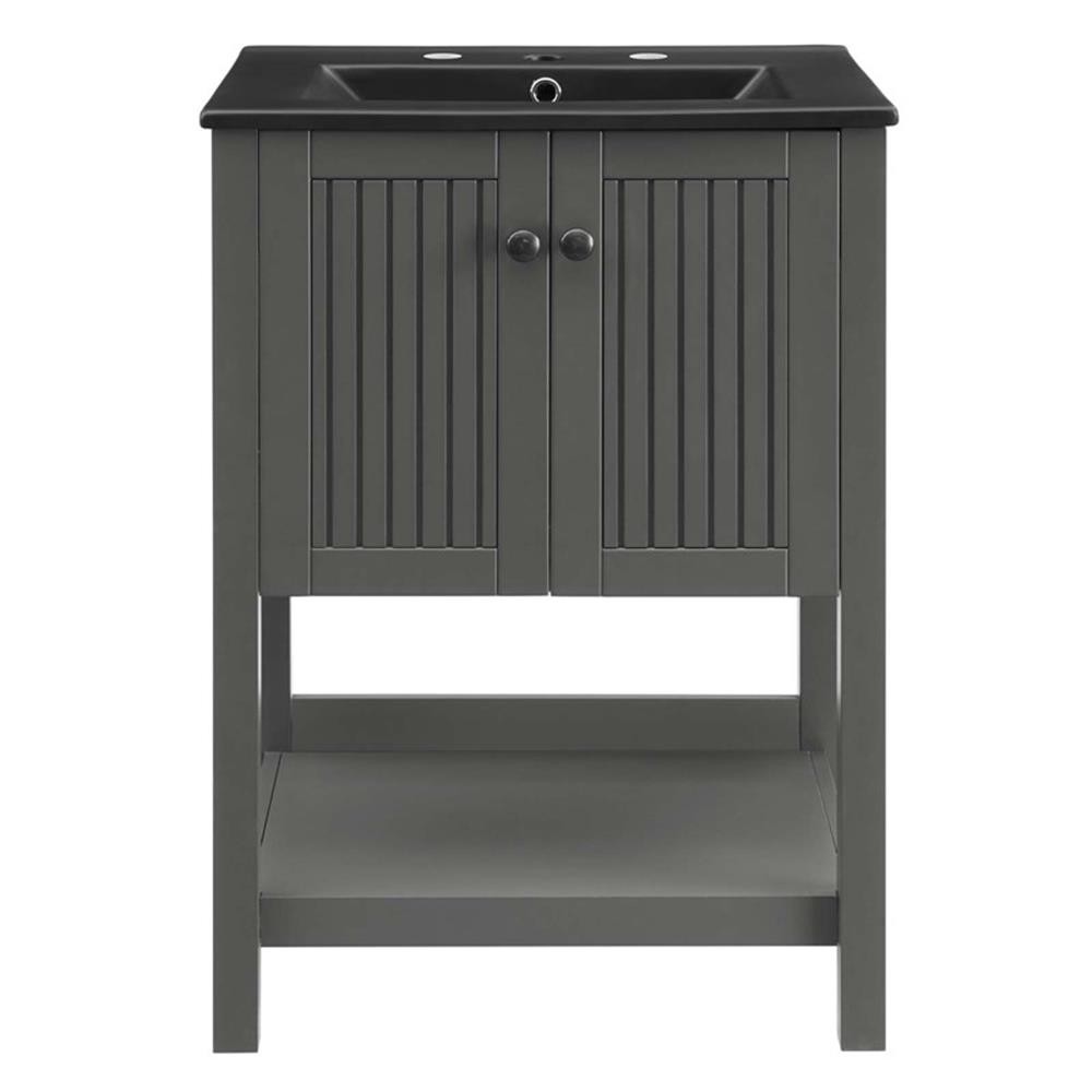 Pemberly Row 24″ Modern Wood/Ceramic Bathroom Vanity in Gray/Black