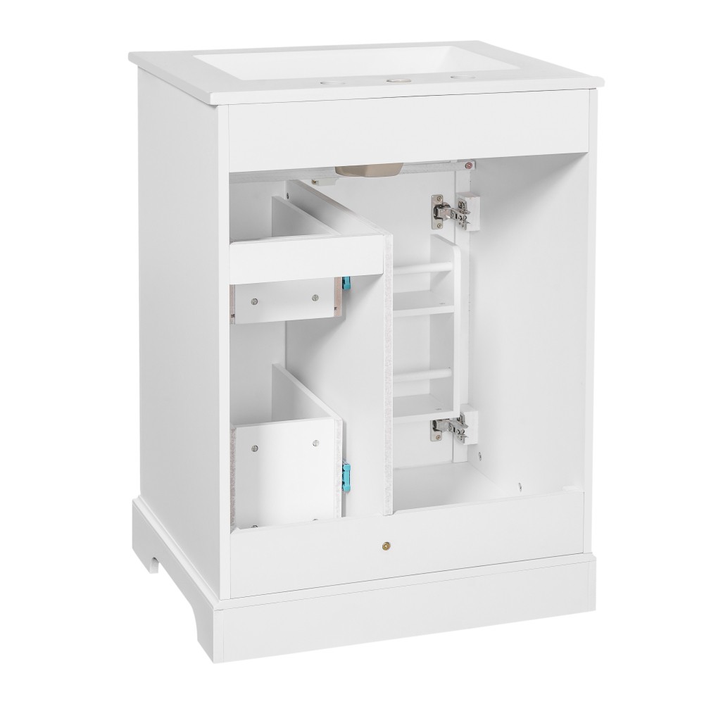 24 in White Bathroom Vanity with Sink MDF & Pinewood Construction 3 Drawers