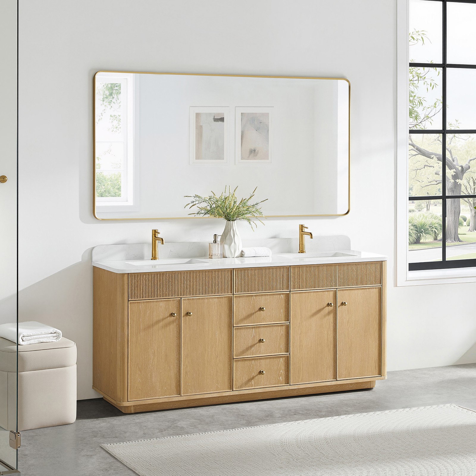 Zogno 72″ Solid Wood Double Bath Vanity in Washed Ash Gray with White Stone Top