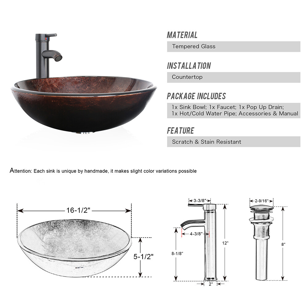 48″ Gray Bathroom Vanity Cabinet Set Vessel Glass Ceramic Sink Faucet No Mirror