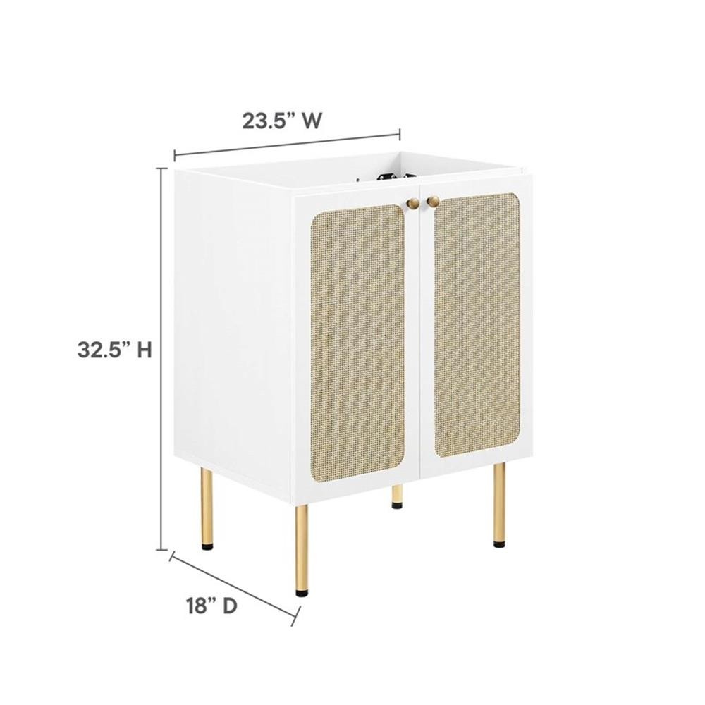 Pemberly Row 24″ Wood & Rattan Bathroom Vanity Cabinet in White