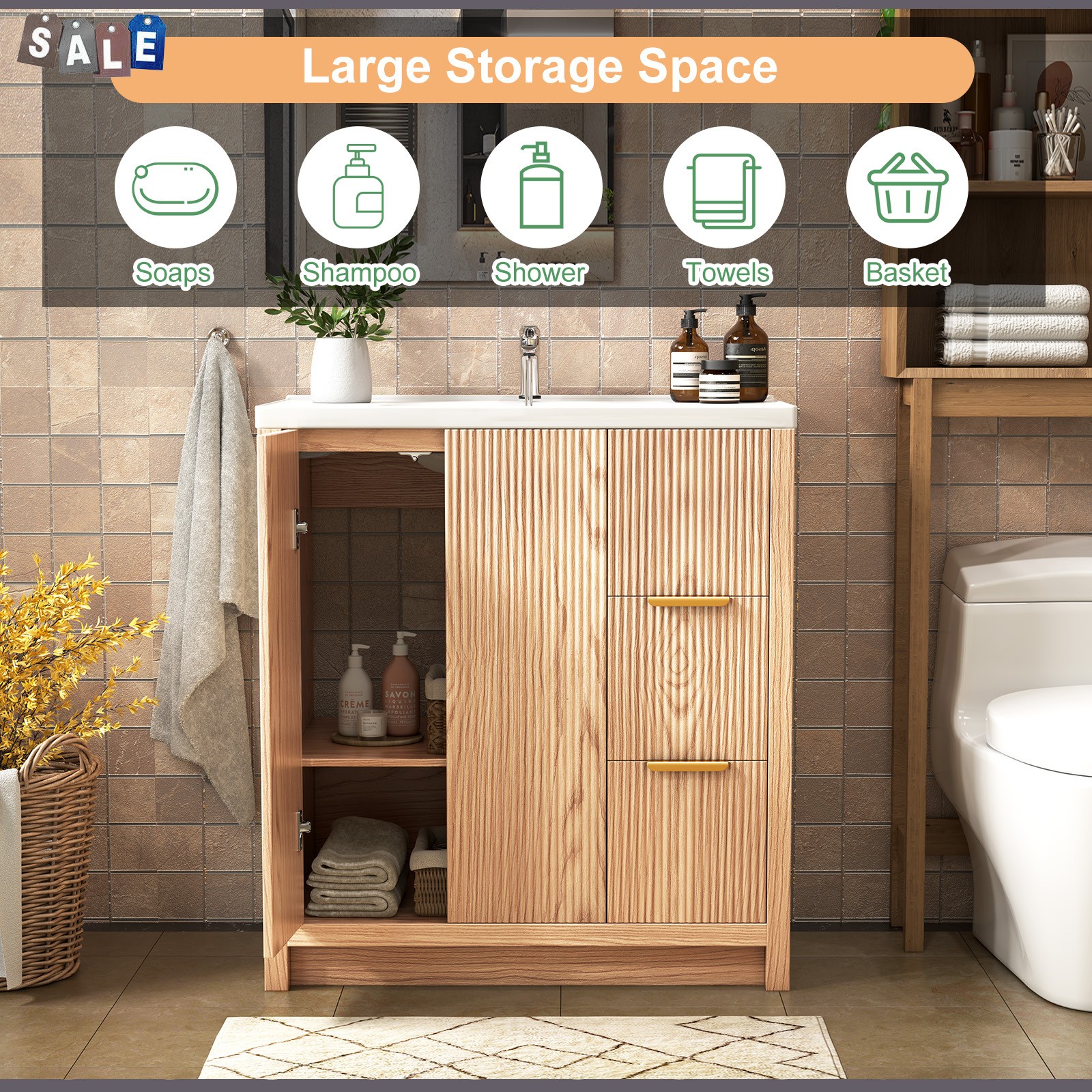 31 Inch Vanity Wood Bathroom Vanity Cabinet W/ Countertop Ceramic Sinkl