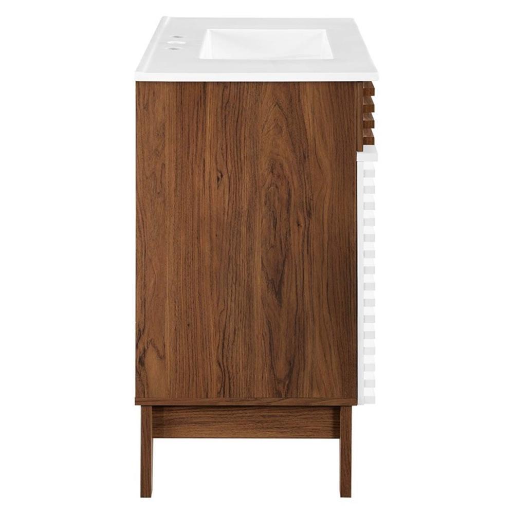 Modway Render 36″ MDF and Particleboard Bathroom Vanity in White/Walnut