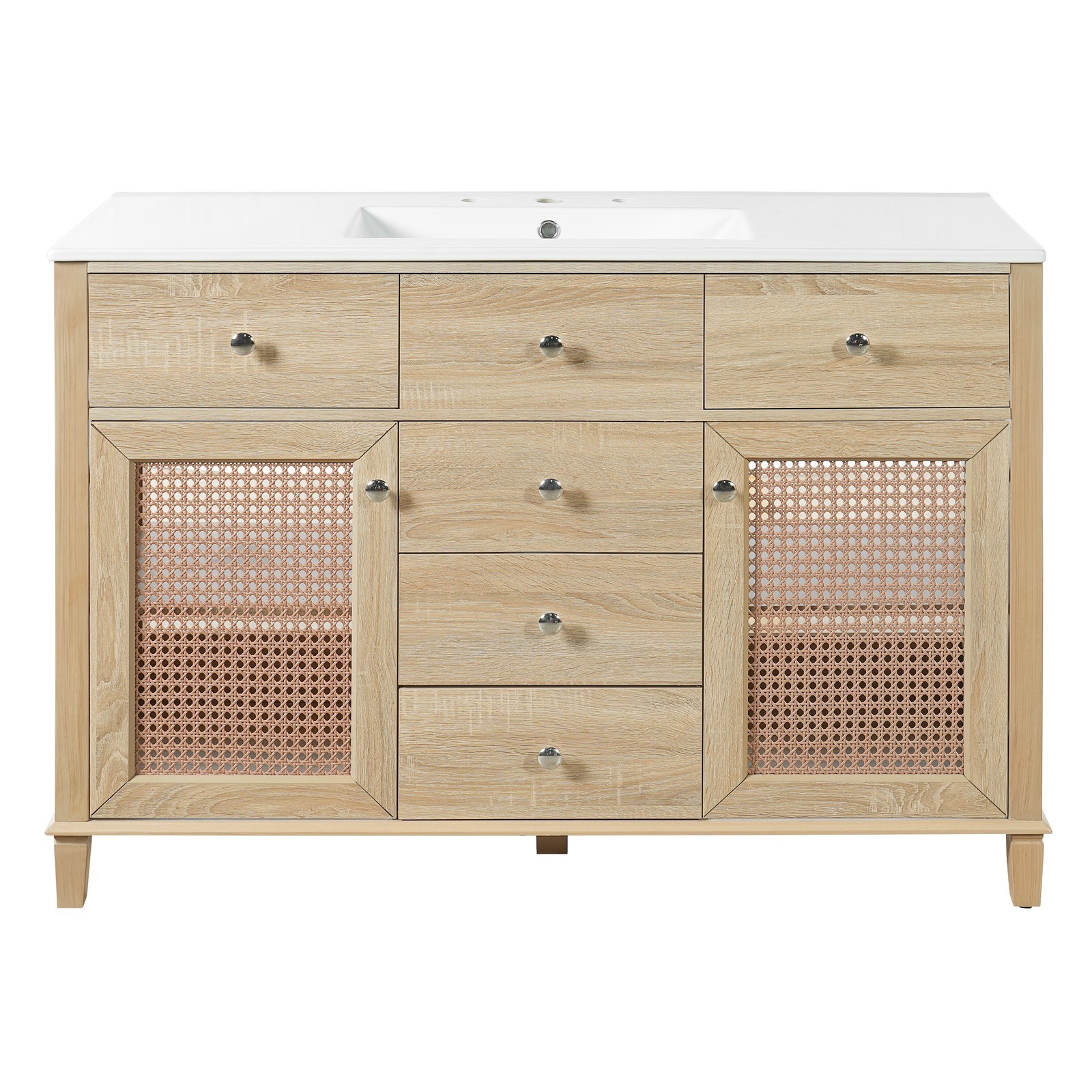 Natural Rattan Bathroom Vanity 48″/2 Cabinets/Sink & Solid Wood Frame Fre Ship